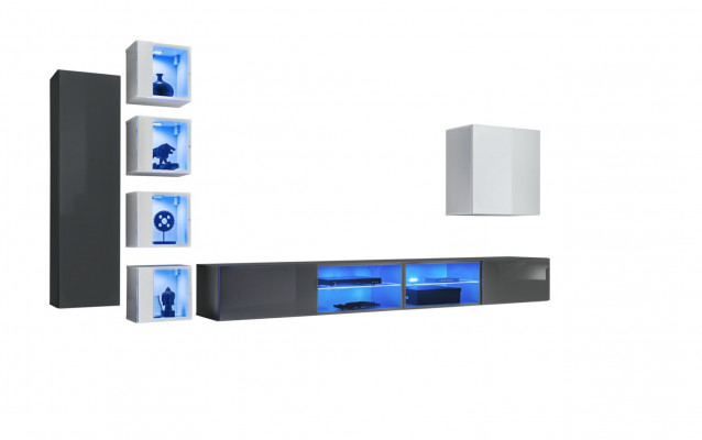 Wohnwand Grau Wand Regale Schrank Wohnzimmermöbel Einrichtung Luxus Set 7tlg