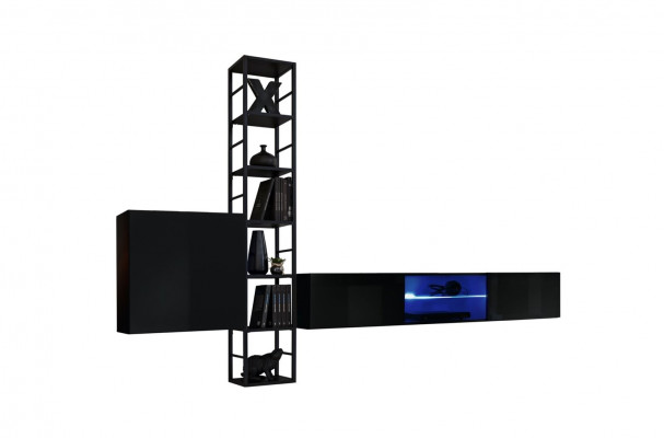 Schwarz Wohnwand 270cm Luxus Wandschrank Wohnzimmermöbel Regale Holz Einrichtung