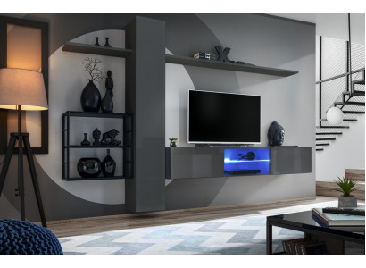 Wohnzimmermöbel Wohnwand 270 cm Wandschrank Einrichtung Grau Luxus Wand Regale