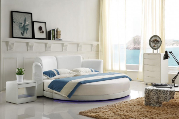 Designer Bett Betten Polsterbett Rundbett 200x200 Ehebett Doppelbett LED