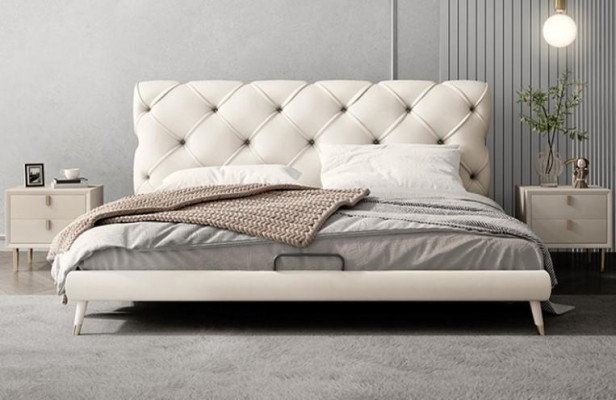 Bett Nachttisch 3 tlg. Schlafzimmer Set Design Modern Luxus Betten Beige