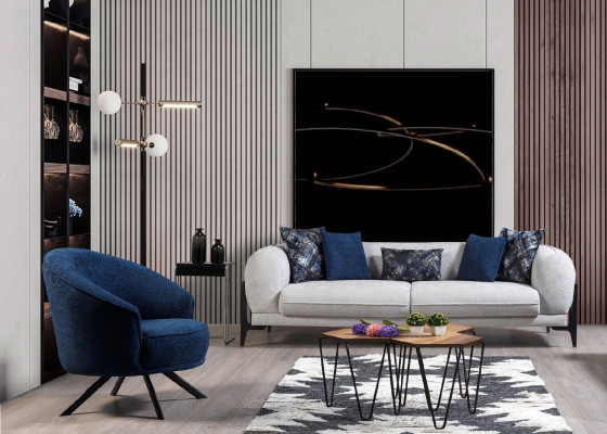 Moderne Couchgarnitur Luxus Sofas Dreisitzer Sessel Blau Polstermöbel 3tlg