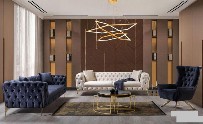 Moderner Dreisitzer Chesterfield Möbel Edelstahl Polyester Wohnzimmermöbel