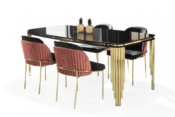 Esszimmerstuhl Stuhl Küchenstuhl Lehnstuhl Luxus Rosa Schwarz Modern