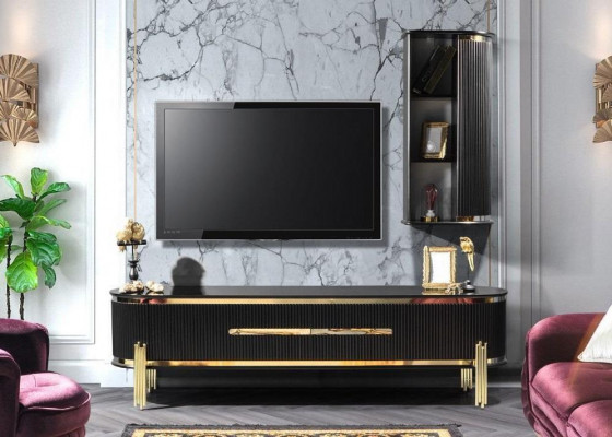 Modernes Lowboard Luxus RTV TV-Ständer Wohnzimmermöbel Schwarz Gold