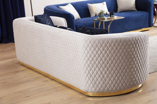 Sofagarnitur Dreisitzer Sessel Edelstahlmöbel Stoffsitzer Blau 3+3+1