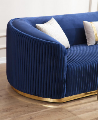Edelstahl Dreisitzer Luxus Sofa Blau Wohnzimmermöbel Polstersofas Couchen