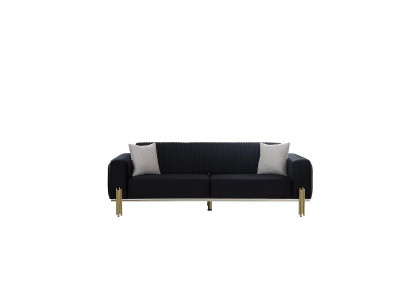 Moderner Schwarzer Dreisitzer mit Edelstahl Polster Couch Sofas Design