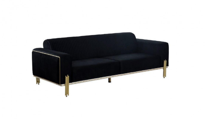 Moderner Schwarzer Dreisitzer mit Edelstahl Polster Couch Sofas Design