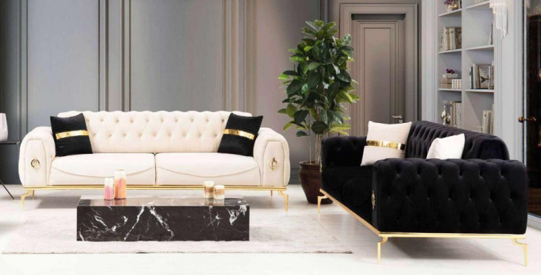Sofagarnitur Luxus Chesterfield Sitzgruppe Dreisitzer Schwarz 3+3 Sitz