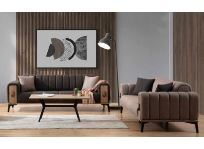 Braune Couchgarnitur 2x Dreisitzer Luxus Set Möbel Sofas Couchen Holzgestell