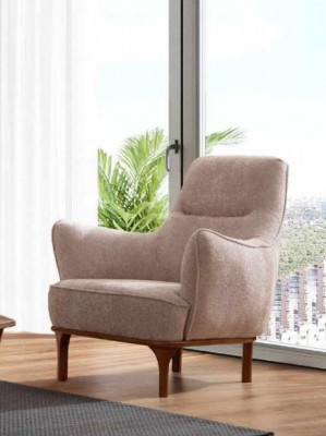 Moderner Sessel Cocktailsessel Ohrensessel Designer Möbel Beige Holzmöbel