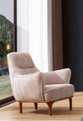 Moderner Sessel Cocktailsessel Ohrensessel Designer Möbel Beige Holzmöbel