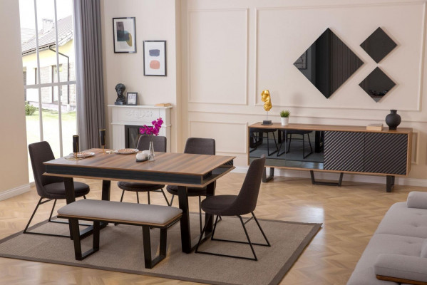 Esszimmer Set Esstisch 4x Stühle Bank Sideboard Essgruppe 3x Spiegel 10tlg