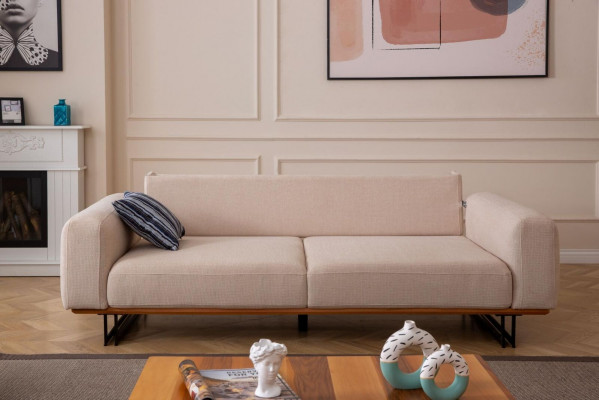 Designer Sofa 3 Sitzer Polster Textil Modern Polster Beige 230cm Couchen