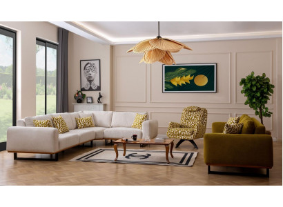 Designer Wohnzimmer Set 3tlg. Sofa 4 + 1 Sitz Ecksofa L-form Modern