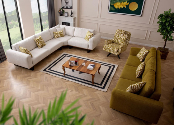 Designer Wohnzimmer Set 3tlg. Sofa 4 + 1 Sitz Ecksofa L-form Modern