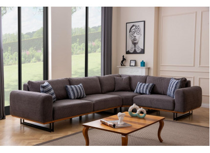 Designer Ecksofa L Form Polster Textil Modern Braun Luxus Wohnlandschaft