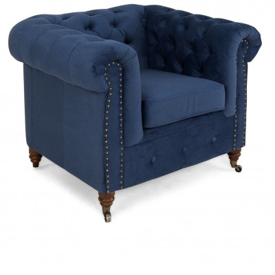 Designer Sessel 1 Sitzer Blau Leder Textil Luxus Club Lougne Sofa Chesterfield
