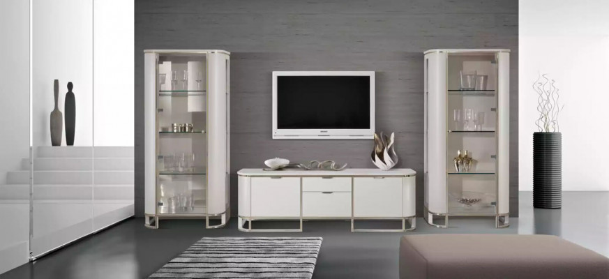 Wohnwand Set 3tlg. Wohnzimmer 2x Vitrine TV-Ständer Klassische Garnitur