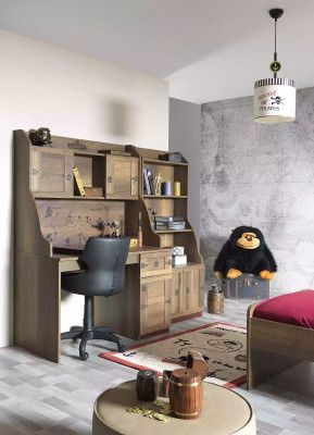 Garnitur Schreibtisch Set Pirat Holz Bücherregal Braun Kinderzimmer