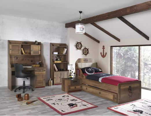 Bettrahmen Funktionsbett Ausziehbares Pirat Braun Holz Kinderbett Bett