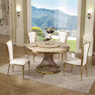 Designer Goldener Rundtisch Edelstahl Tische Stilvolle Esszimmer Möbel