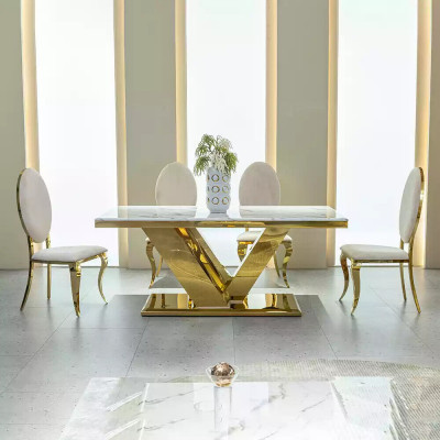 Eszimmer Möbel Designer Esstisch Edelstahltisch Gold Moderne Tische
