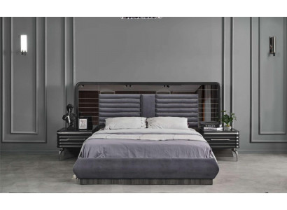 Graue Schlafzimmergarnitur Doppelbett 2x Nachttische Mit Schubladen