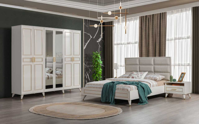 Schlafzimmer Designer Doppelbett Luxus Schminktisch Edler Hocker 7tlg