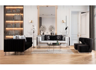 Schwarz-Weiße Sofas Luxus Wohnzimmer Garnitur Dreisitzer Sessel 4tlg Set