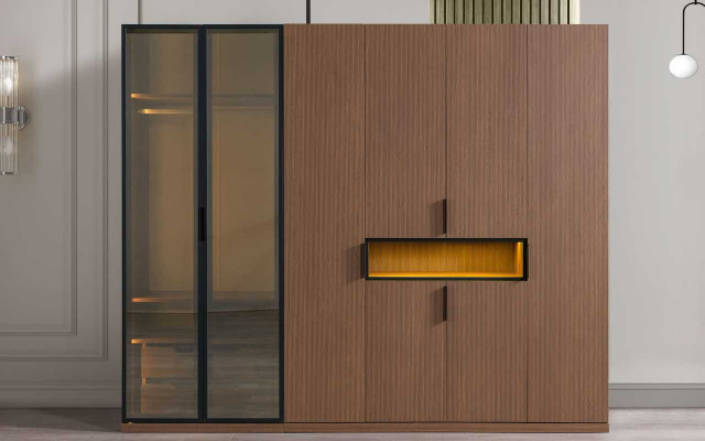 Braune Schlafzimmer Holz Möbel Textilbett Nachttische Kommode Schrank