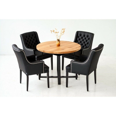 Essgarnitur Tisch + 4 Chesterfield Stühle Stuhl Holz Sitz Polster Garnitur
