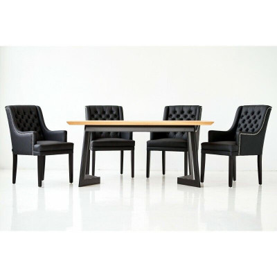 Designer Esszimmer Tisch 4 Chesterfield Lehnstühle Sitz Gruppe Stühle