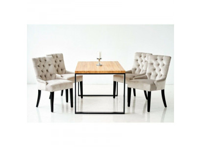 Brauner Rechteckiger Esszimmer Tisch Moderne Weiße x6 Chesterfield Stühle