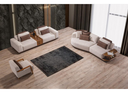 Beige Sofagarnitur Moderne Luxus Sofas 3+2 Sitzer Poslter Sessel 3tlg. Set