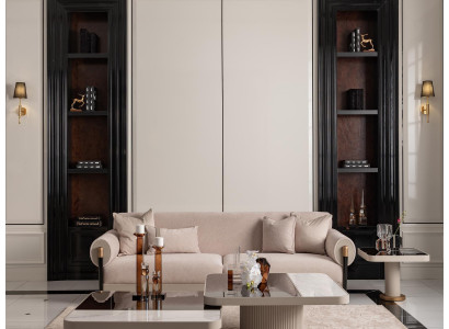 Garnitur Wohnzimmer Sofa 3 Sitzer Stoffsofa Beige Couchtische 4tlg