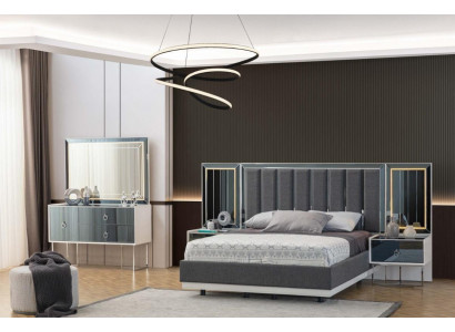 Moderne Grau-Weiße Schlafzimmer Möbel Holz Nachttische Doppelbett 5tlg