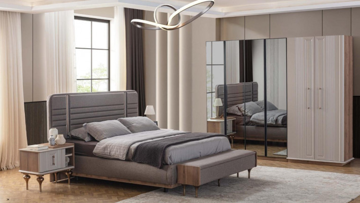 Exklusives Schlafzimmer Bett Glasschrank Holz Nachttische 4tlg Luxus Set