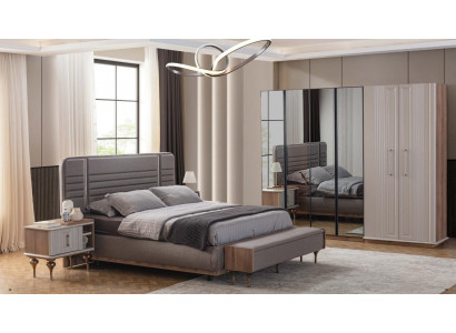 Exklusives Schlafzimmer Bett Glasschrank Holz Nachttische 4tlg Luxus Set