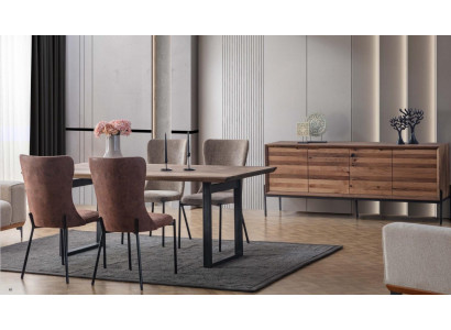 Braune Esszimmer Garnitur Luxus Rechteckiger Esstisch 4x Stühle Anrichte