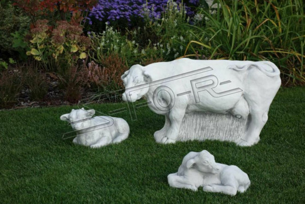 Garten Kuh Dekoration Stein Figur Terrasse Deko Weiß Statue Natur Skulptur