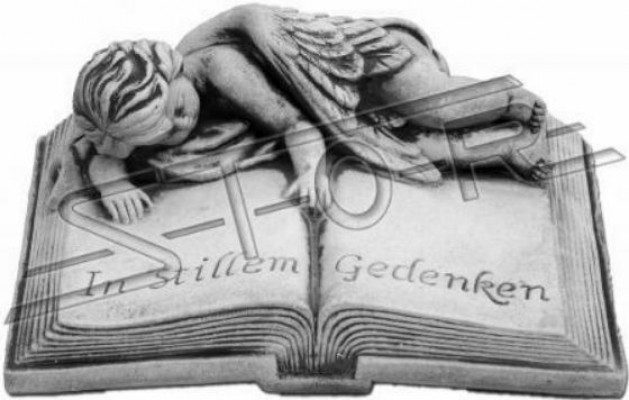 Grab Text In stillem Gedenken Stein Dekoration Figur Statue Buch