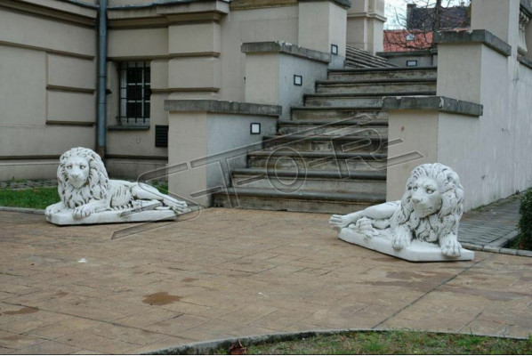 Löwe Liegend Statue Figur Garten Terrassen Dekoration Weiß Natur Skulptur