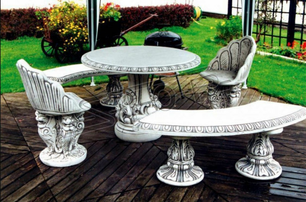 Stein Bank Runde Bänke Garten Terrasen Möbel 135cm Statue