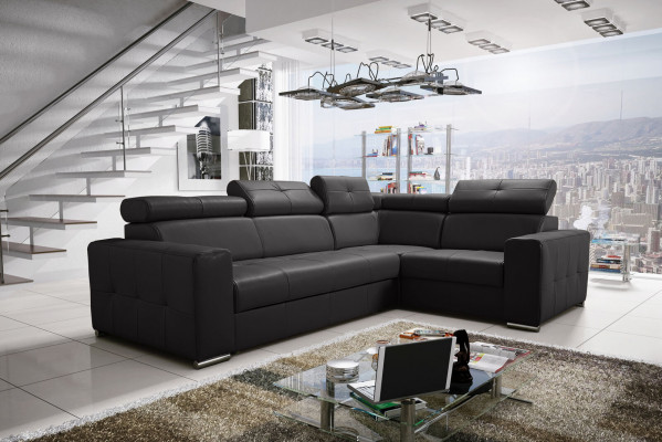 Ecksofa Couch Polsterung Wohnzimmer Leder L-Form Neu Modern Schwarz Design Sofas