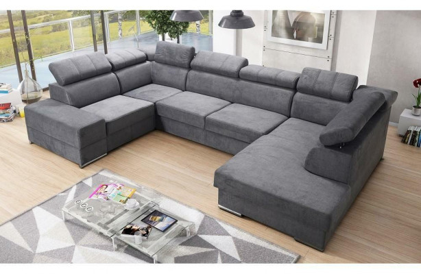 Ecksofa U-Form Sofa Couch Textil Sofas Design Wohnlandschaft Bettfunktion Stoff