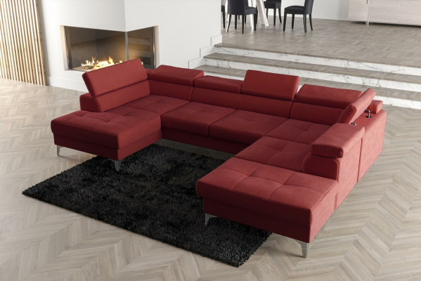 Modernes Design Polsterung Couch Wohnzimmer Ecksofa U-Form Leder Holz Neu