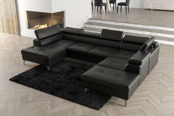 Modernes Design Polsterung Couch Wohnzimmer Ecksofa U-Form Leder Holz Neu