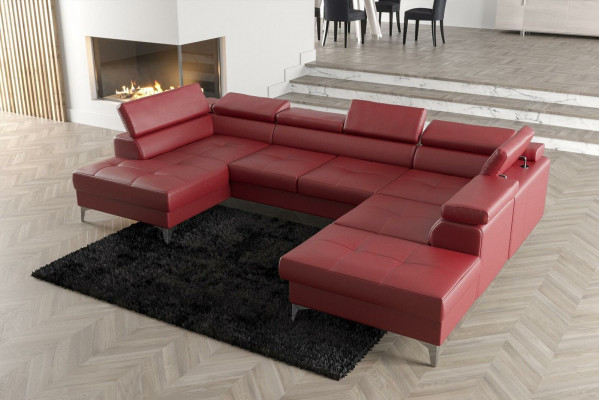 Modernes Design Polsterung Couch Wohnzimmer Ecksofa U-Form Leder Holz Neu